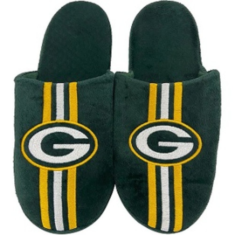 🆕 🏈 GREENBAY PACKERS TEAM STRIPED SLIPPERS - MEN - NFL - SIZE MEDIUM ONLY